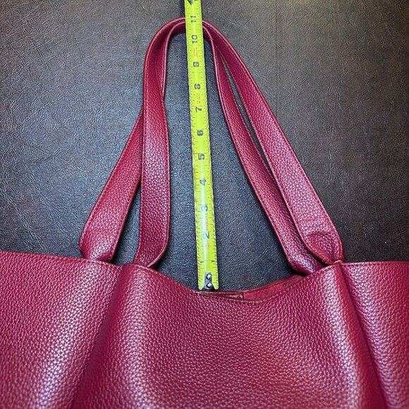 Designer-Inspired (Polene Paris Cabas).  Genuine Leather Red Tote Bag - Picture 7 of 10